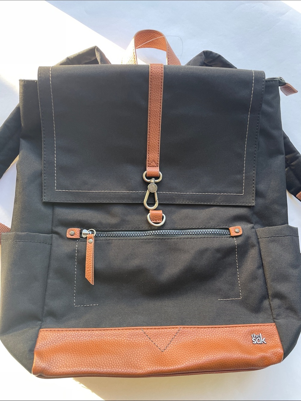 The Sak Black Backpack with Brown Leather Accents